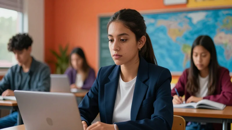 Estudiante mexicano exitoso en aula moderna