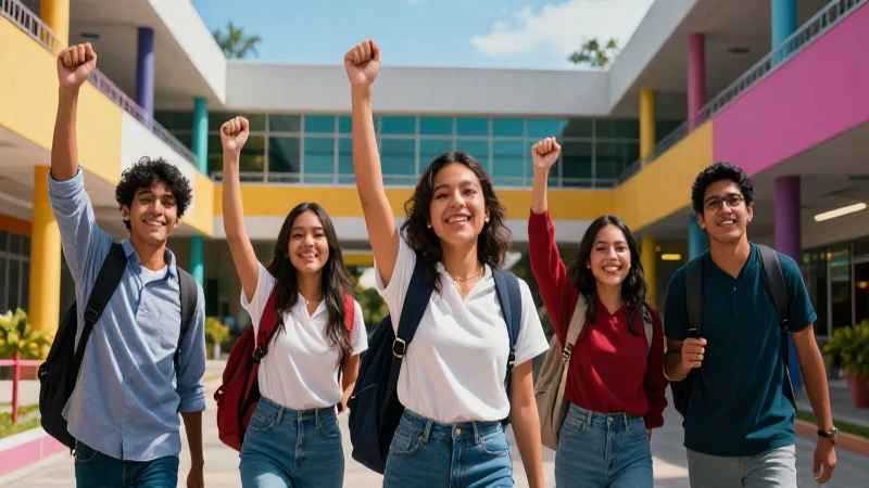 Estudiantes mexicanos celebrando éxito académico