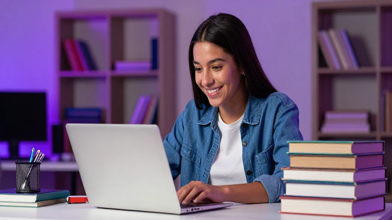 Estudiante mexicano con laptop y libros, estilo cinematográfico