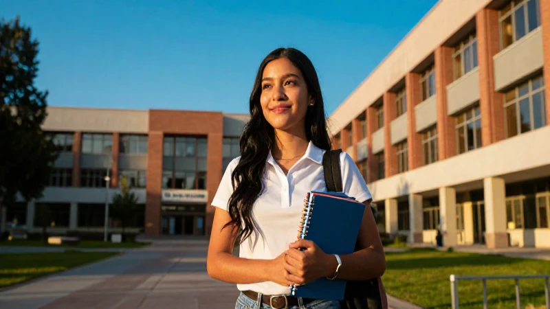 Estudiante exitosa en el campus moderno