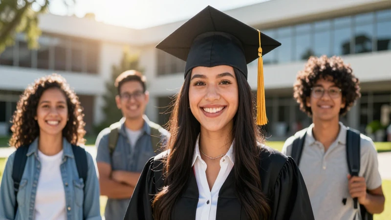 Estudiante mexicano sonriente en graduación triunfal