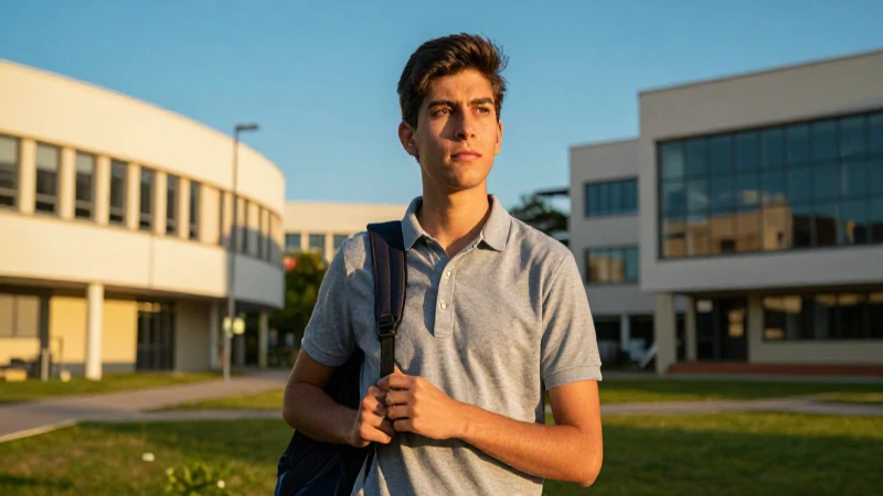 Joven mexicano enfocado en campus universitario