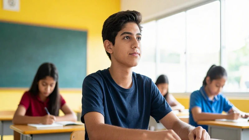 Joven mexicano en aula moderna y luminosa