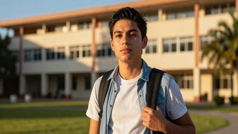 Estudiante mexicano con luz dorada universitaria