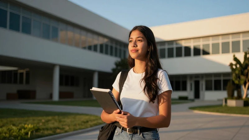 Joven mexicana en campus, plena oportunidad