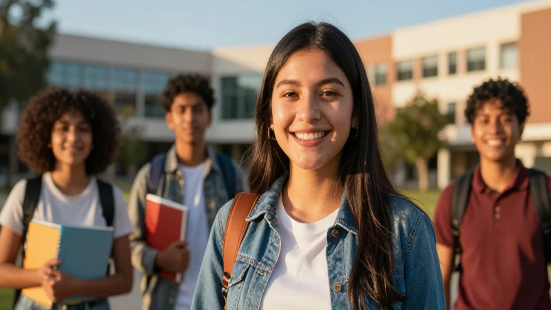 Estudiante mexicana exitosa en su campus moderno