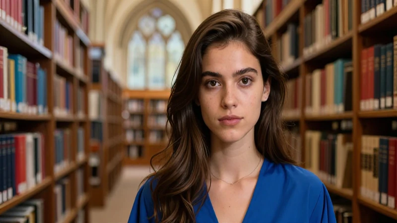 Erudito en biblioteca con luz cinematográfica