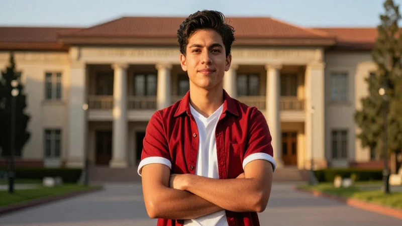 Joven estudiante mexicano ambicioso en universidad