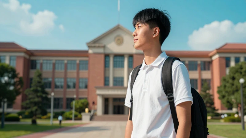 Joven estudiante aspiracional en un campus grandioso