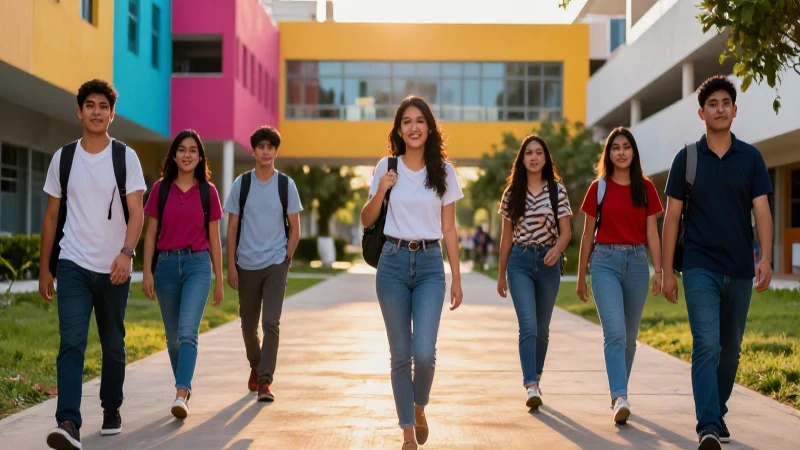 Estudiantes mexicanos motivados en campus moderno