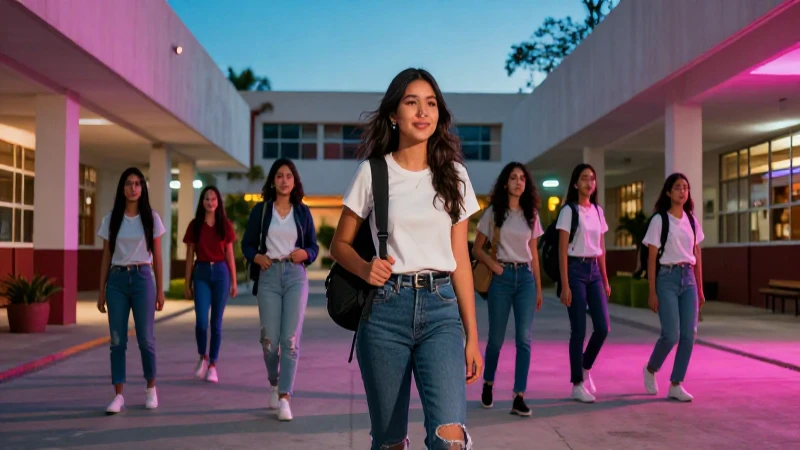 Estudiantes mexicanos dinámicos en campus moderno