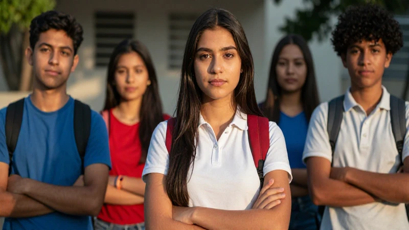 Estudiante mexicano confiado en la escuela moderna