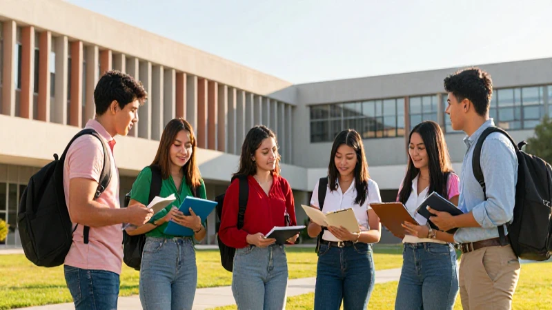 Estudiantes universitarios mexicanos colaborando en campus