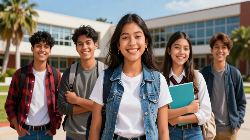 Ilustración de estudiantes mexicanos sonrientes
