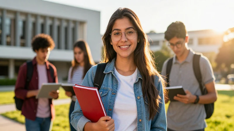 Estudiante mexicano diverso en campus iluminado