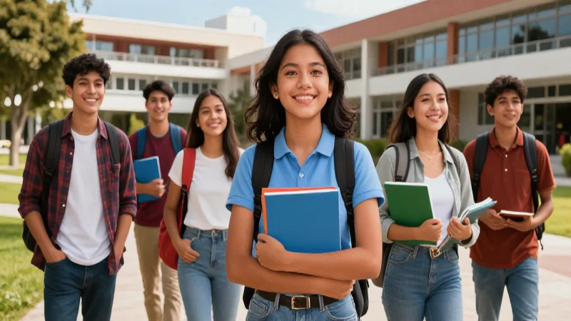 Estudiantes mexicanos exitosos en campus universitario vibrante