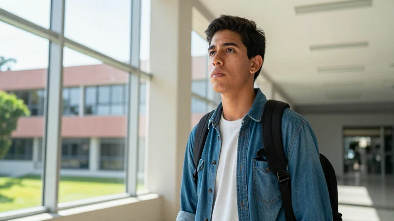 Estudiante mexicano moderno en campus con luz vibrante
