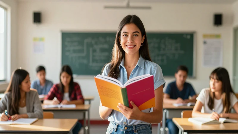 Estudiante mexicana sonríe en aula moderna