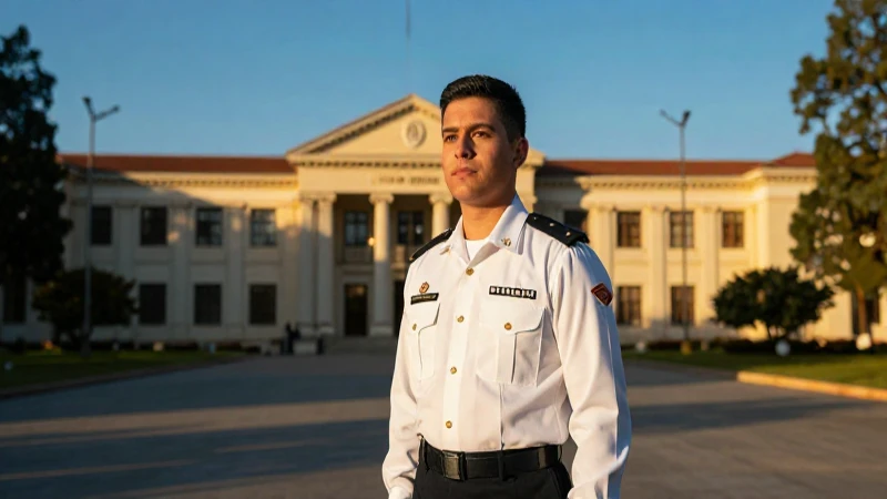 Joven cadete mexicano en majestuoso campus militar