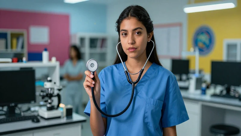 Joven enfermera mexicana en laboratorio moderno