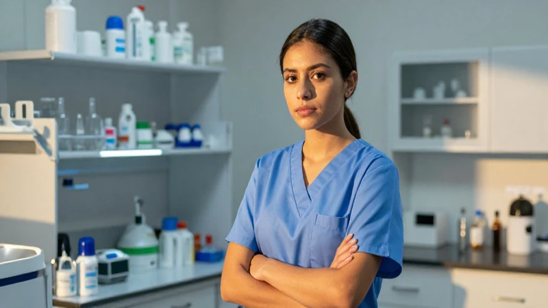 Joven estudiante de enfermería en laboratorio moderno