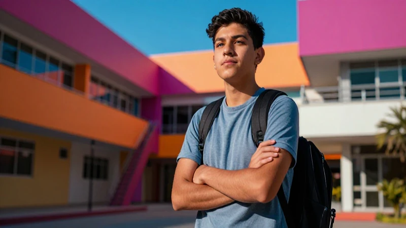 Estudiante mexicano, foto dramática en campus universitario