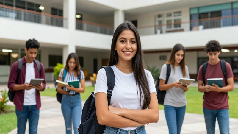 Estudiante mexicano en campus universitario vibrante