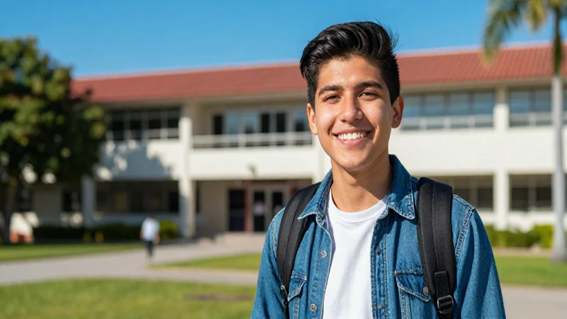 Estudiante mexicano sonriendo en campus académico