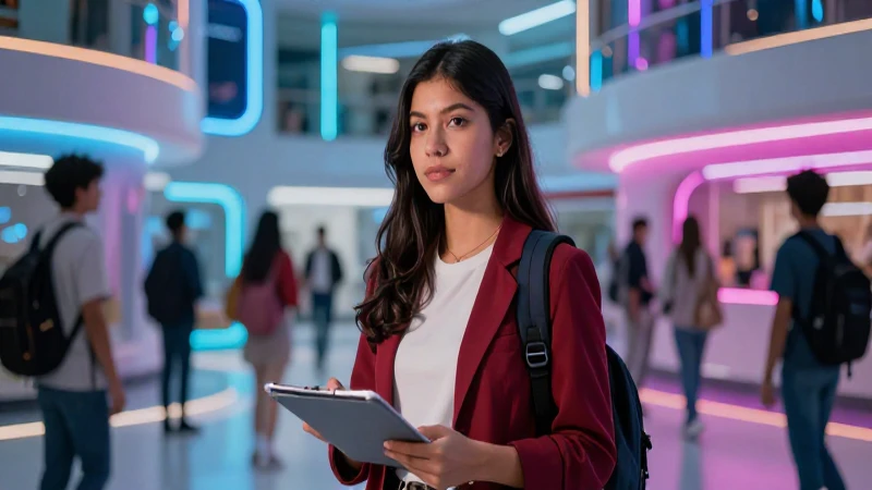 Estudiante mexicano exitoso en campus futurista
