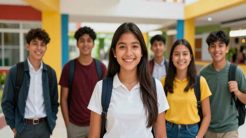 Estudiantes mexicanos felices en campus moderno