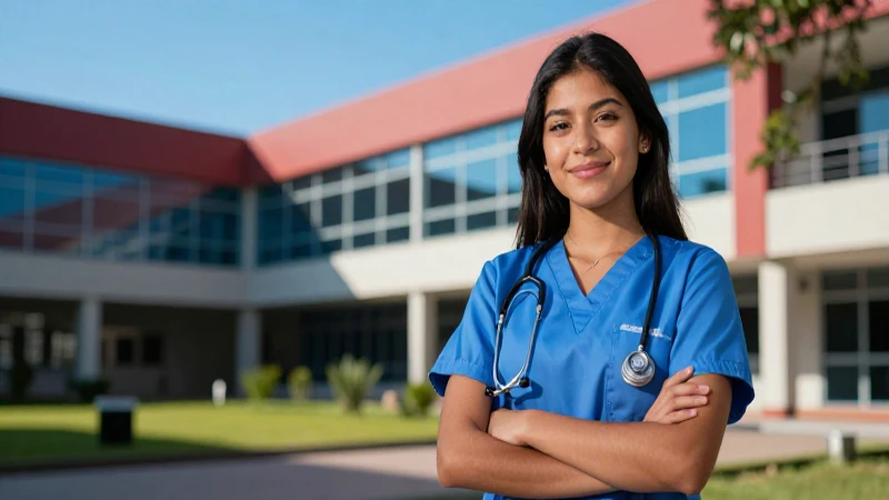 Joven estudiante mexicano atraente en campus médico
