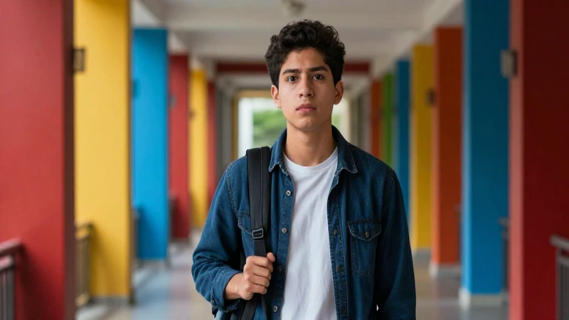 Estudiante mexicano determinado en campus moderno