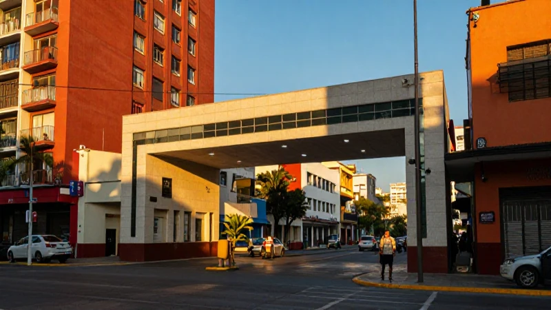Paisaje urbano mexicano moderno al atardecer