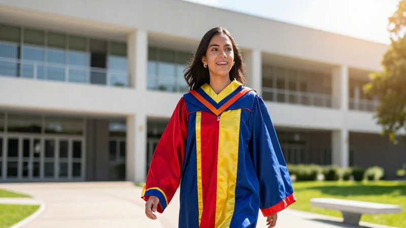 Estudiante mexicano graduado bajo luz vibrante
