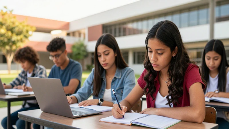 Estudiante mexicano estudiando en campus universitario