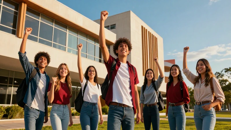 Estudiantes mexicanos celebran el éxito en un campus moderno