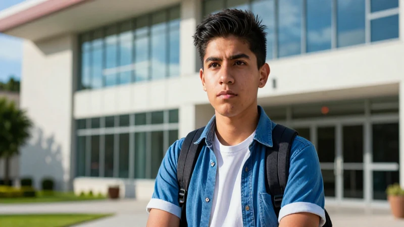 Joven mexicano vibrante en moderno campus