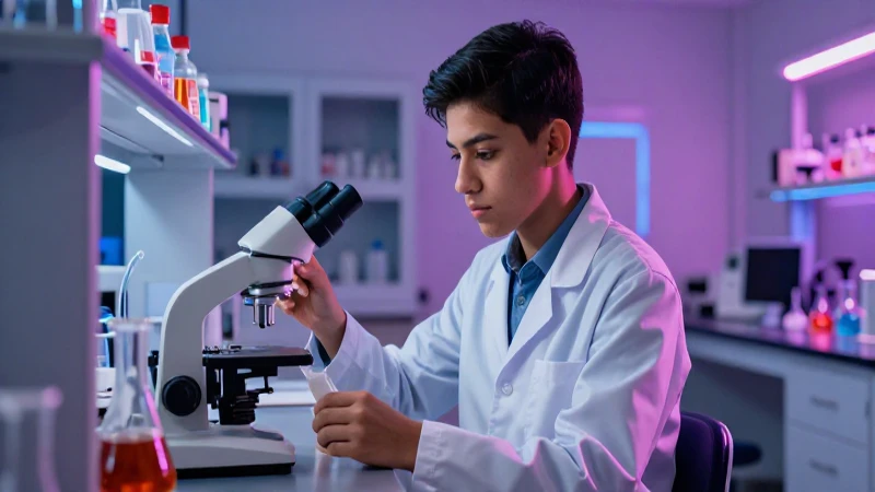 Estudiante mexicano en laboratorio moderno y dinámico