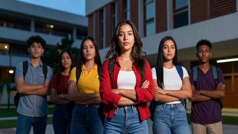 Jóvenes exitosos en moderno campus universitario