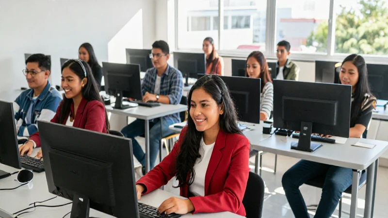 Estudiantes mexicanos felices en aula moderna