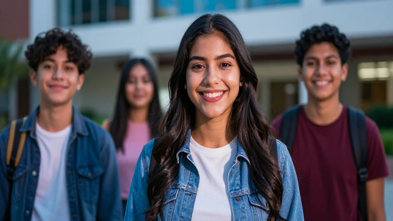 Estudiante mexicano sonriente en campus moderno