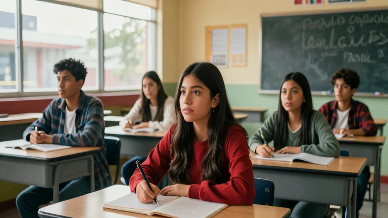 Adolescentes mexicanos en un aula moderna e iluminada