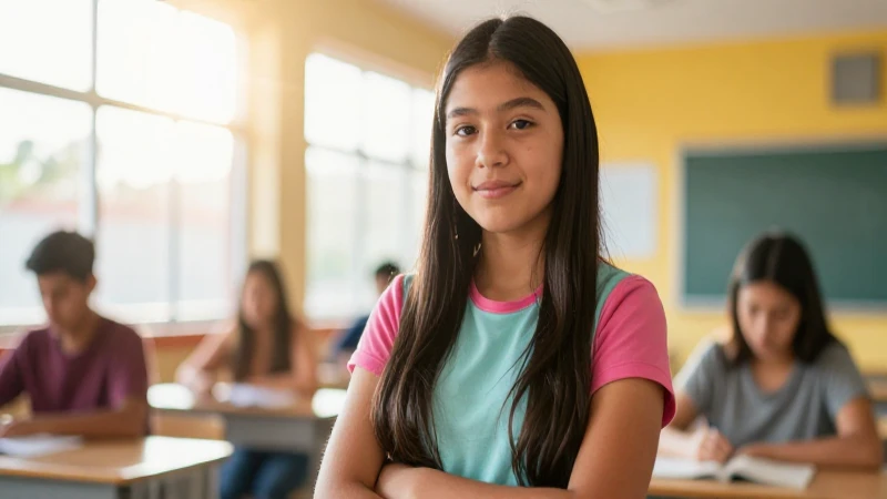 Joven mexicano sonriente y moderno en clase