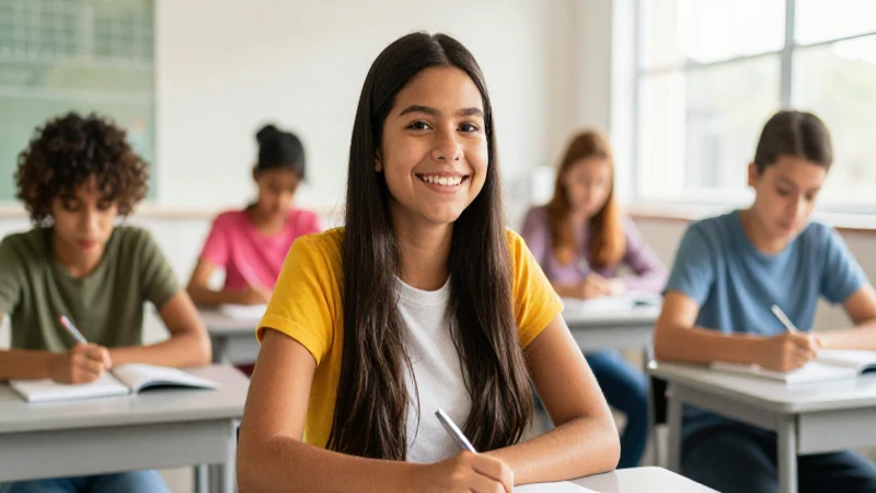 Estudiante mexicano sonriente en aula moderna