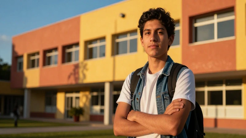 Joven estudiante mexicano en un campus moderno