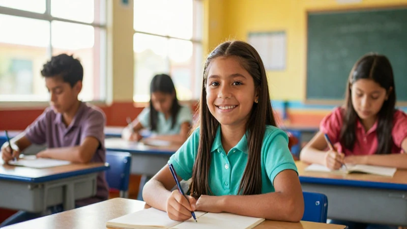 Estudiante mexicano sonriente en aula moderna