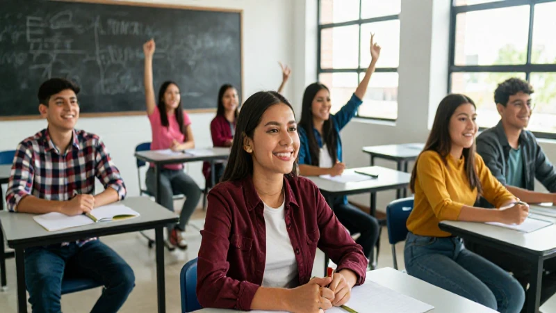 Estudiantes mexicanos alegres en aula moderna