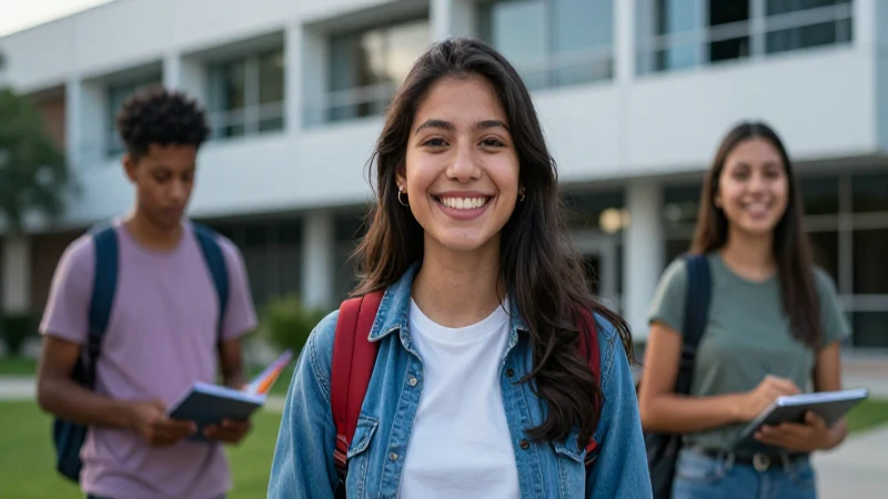 Estudiante mexicano sonriente en campus vibrante