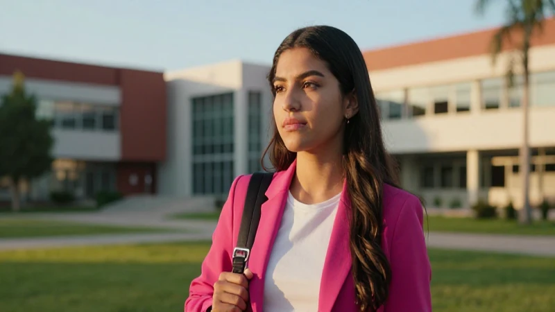 Estudiante mexicana moderna con luz dorada en el campus