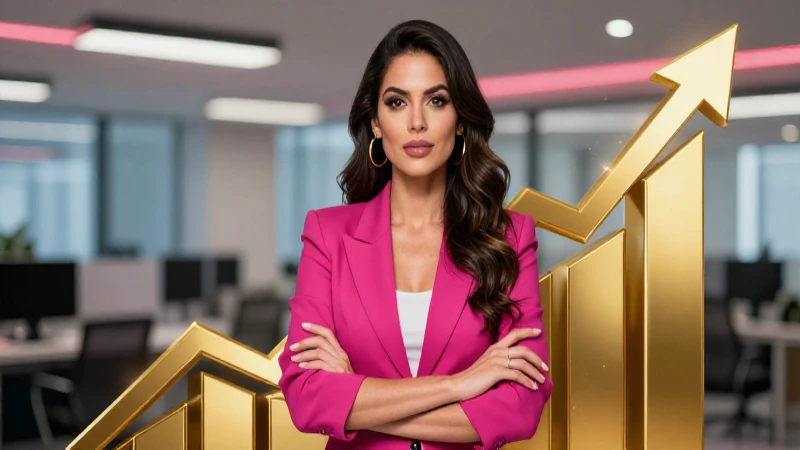Emprendedora mexicana exitosa con gráficos financieros dorados